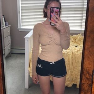 Creme tight knot front sweater